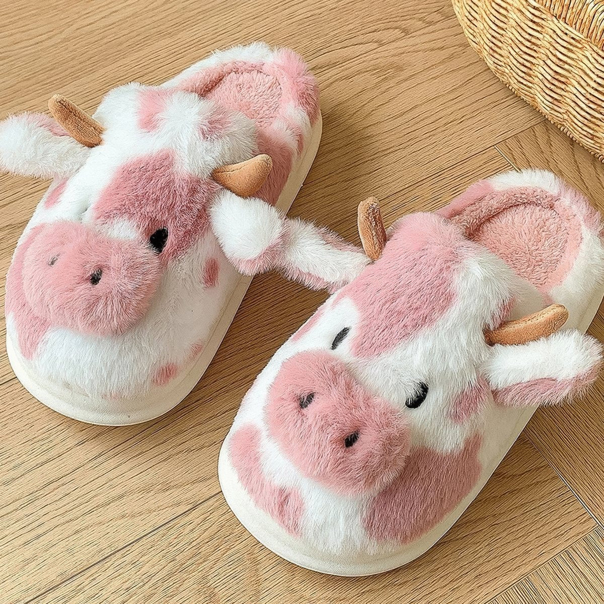 Plush Cow Slippers — Soft Indoor House Slippers with Cushioned Sole — Lifestyle 1