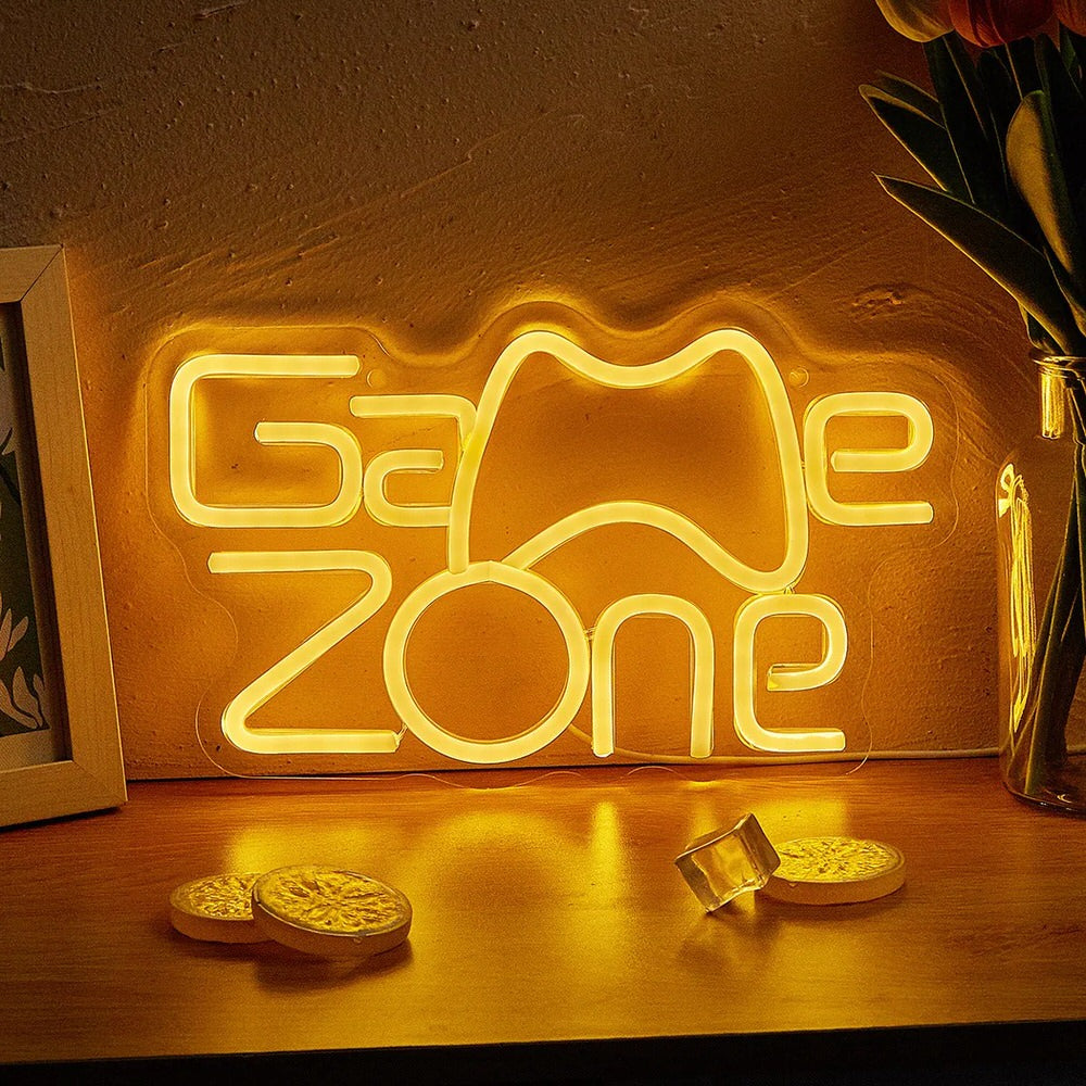Game Zone Wall LED Neon Sign — Warm LED Mood Lighting for Bedside — Front view