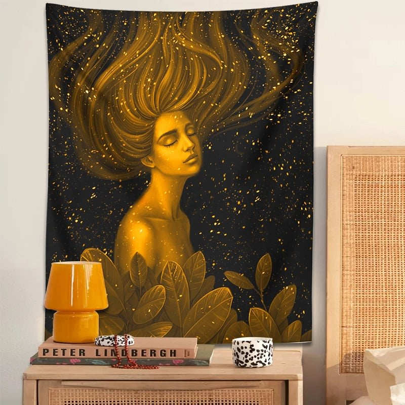 Golden Stardust Girl Tapestry — Considered Home Styling — Lifestyle 1