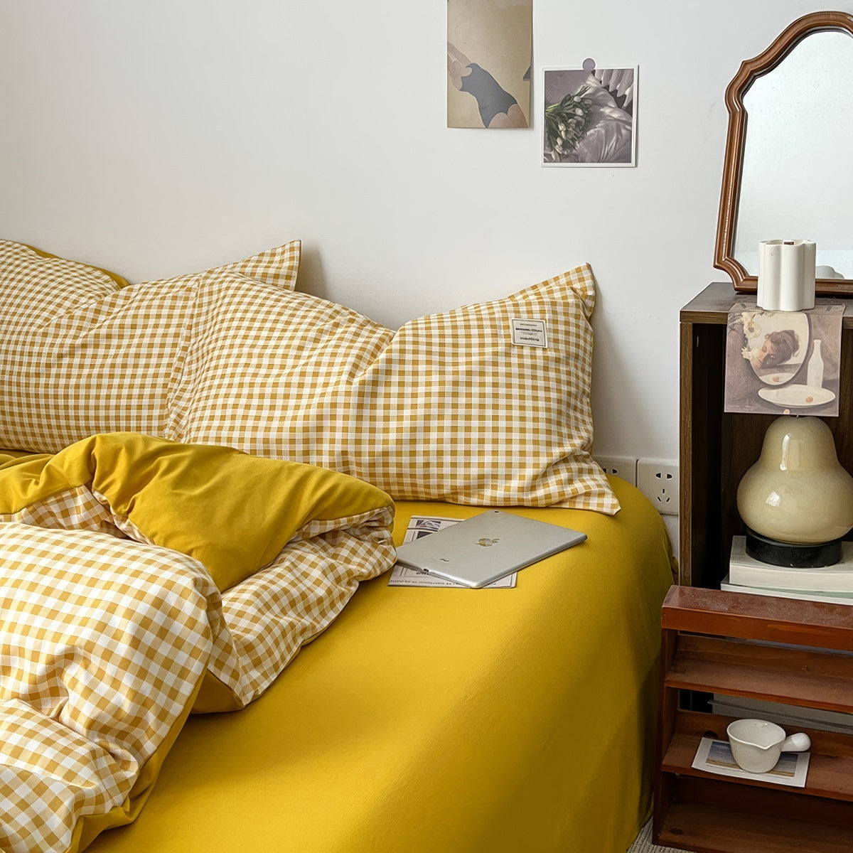 Golden Yellow Gingham Bedding Set — Soft-Touch Cotton Duvet & Pillowcases — Lifestyle 2