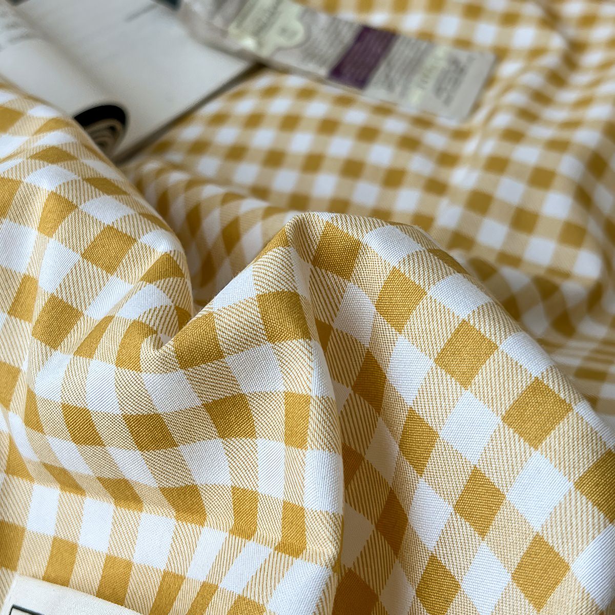 Golden Yellow Gingham Bedding Set — Soft-Touch Cotton Duvet & Pillowcases — Detail