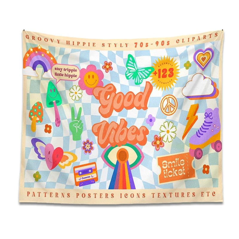 Good Vibes Checkered Tapestry — Considered Home Styling — Front view