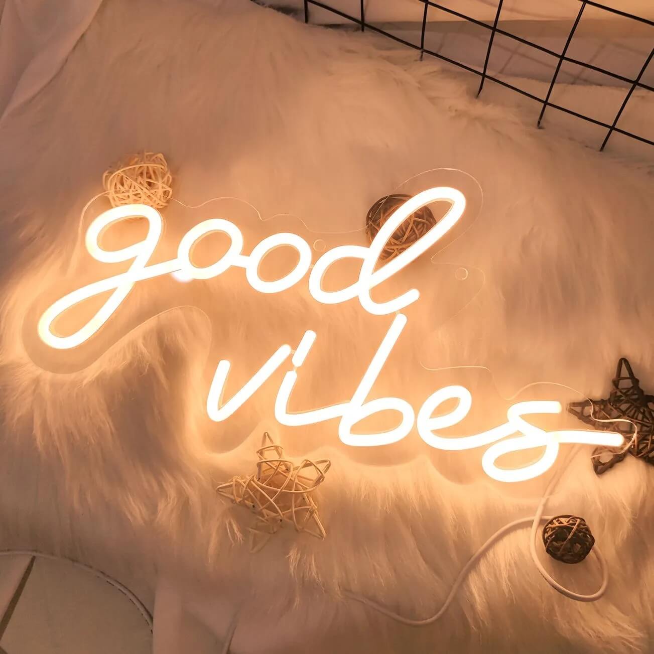 Good Vibes Wall Neon Sign — Warm LED Mood Lighting for Bedside — Front view