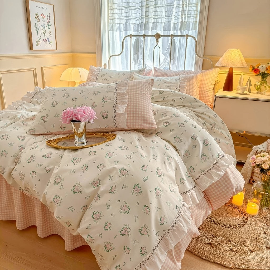 Grandma Pink Plaid Bedding Duvet Cover Set — Lifestyle 5