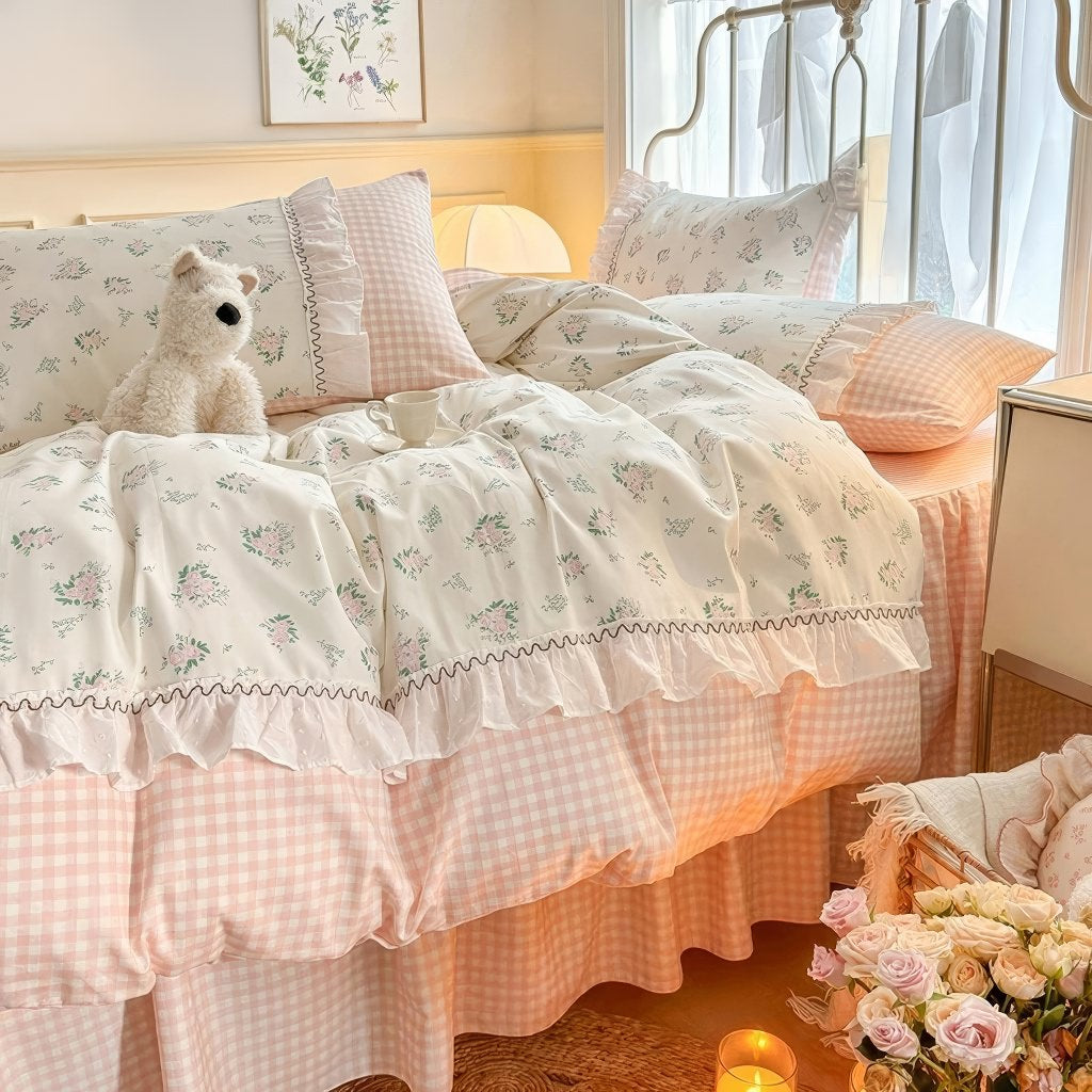 Grandma Pink Plaid Bedding Duvet Cover Set — Lifestyle 6