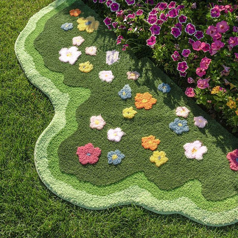 Green Blooming Lawn Accent Rug — Soft Accent Rug for Bedroom Layering — Lifestyle 3