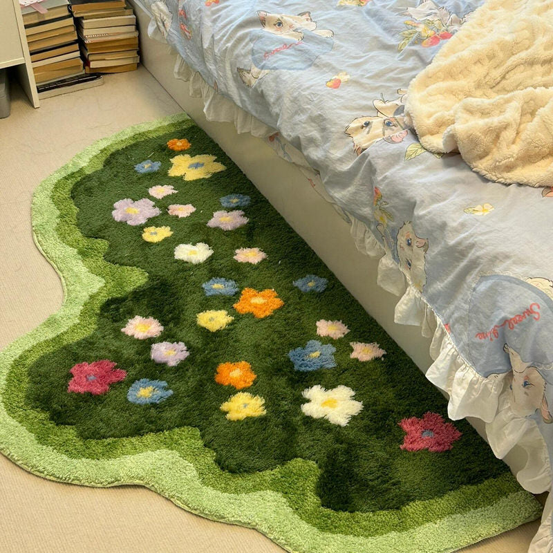 Green Blooming Lawn Accent Rug — Soft Accent Rug for Bedroom Layering — Lifestyle 6