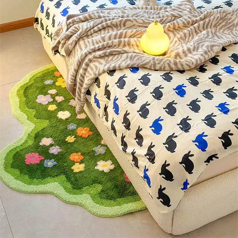 Green Blooming Lawn Accent Rug — Soft Accent Rug for Bedroom Layering — Lifestyle 8