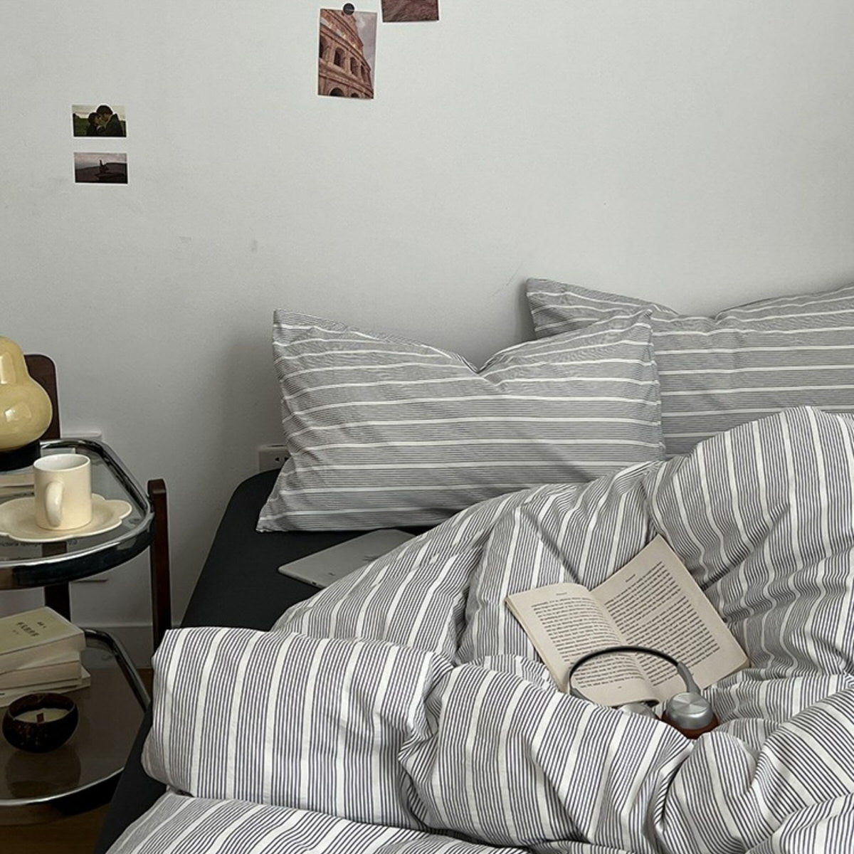Minimalist Grey Pinstripe Bedding Set — Soft-Touch Cotton Duvet & Pillowcases — Front view