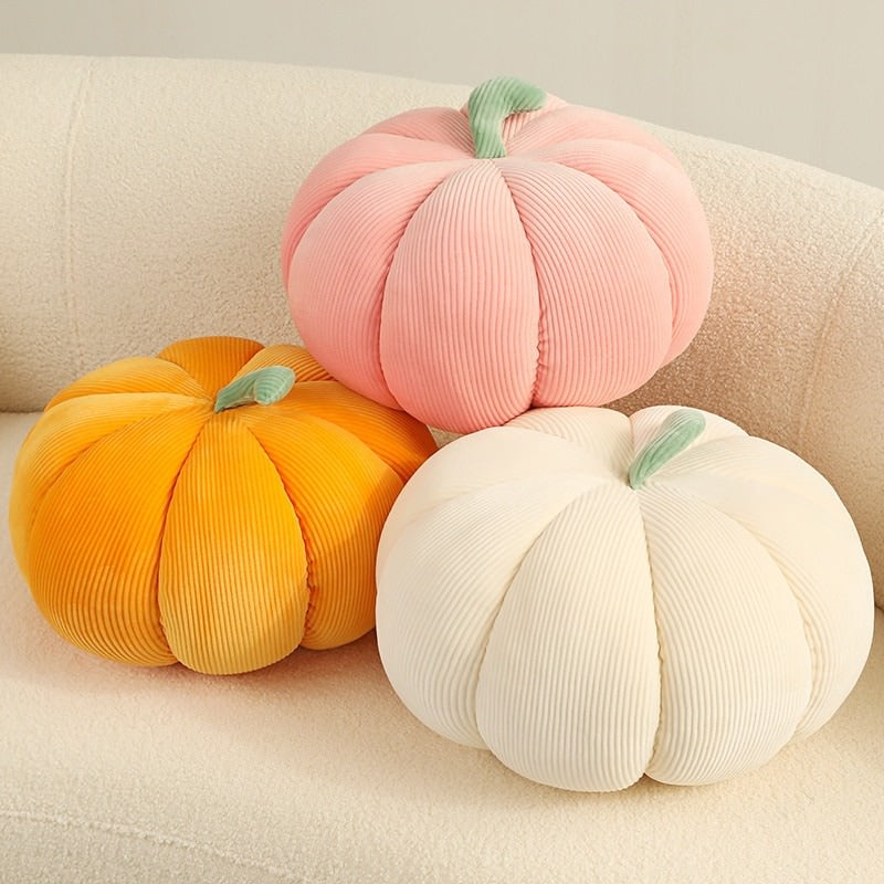 Pumpkin Plush Cushion — Ribbed Form Pillow for Autumn Styling — Front view