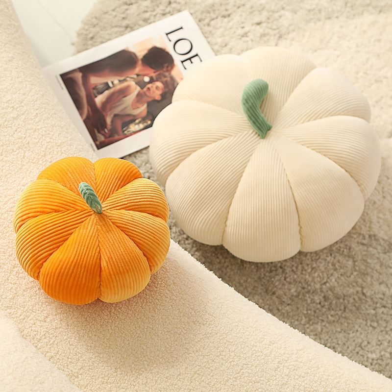 Pumpkin Plush Cushion — Ribbed Form Pillow for Autumn Styling — Lifestyle 1