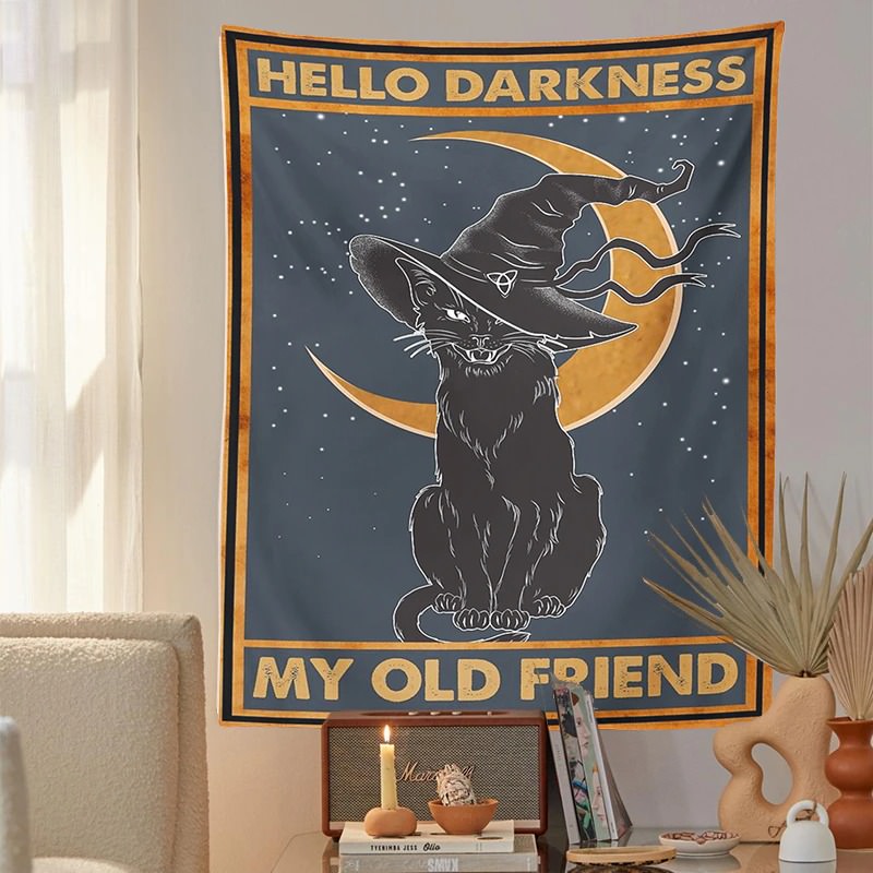 Hello Darkness Witchy Cat Tapestry — Considered Home Styling — Detail