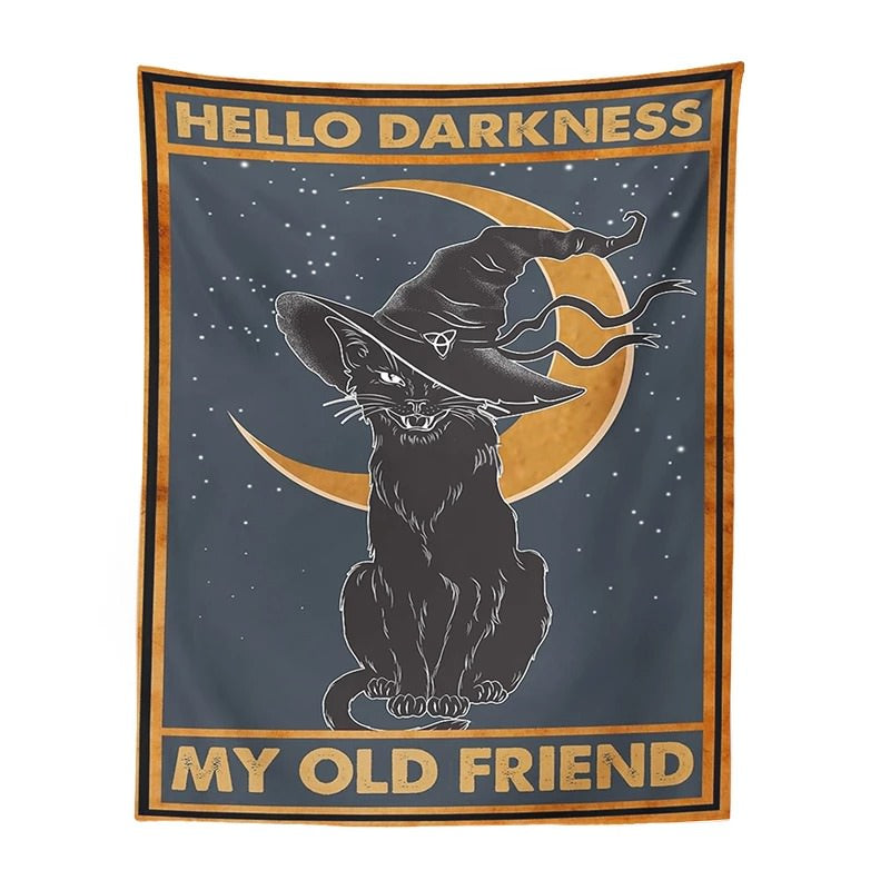 Hello Darkness Witchy Cat Tapestry — Considered Home Styling — Front view