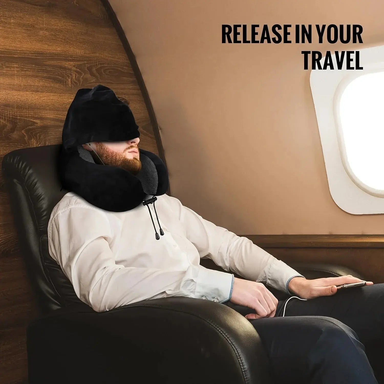 Hooded U-Shaped Travel Pillow for Comfortable Sleep - Available in Grey, Black, Brown, Blue, 25x23x15cm — Lifestyle 2