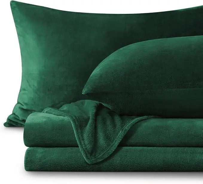 Flannel Fleece Sheet Set with 2 Pillowcases in Blue, Dark Gray, Dark Green, Light Grey – Multiple Sizes Available — Lifestyle