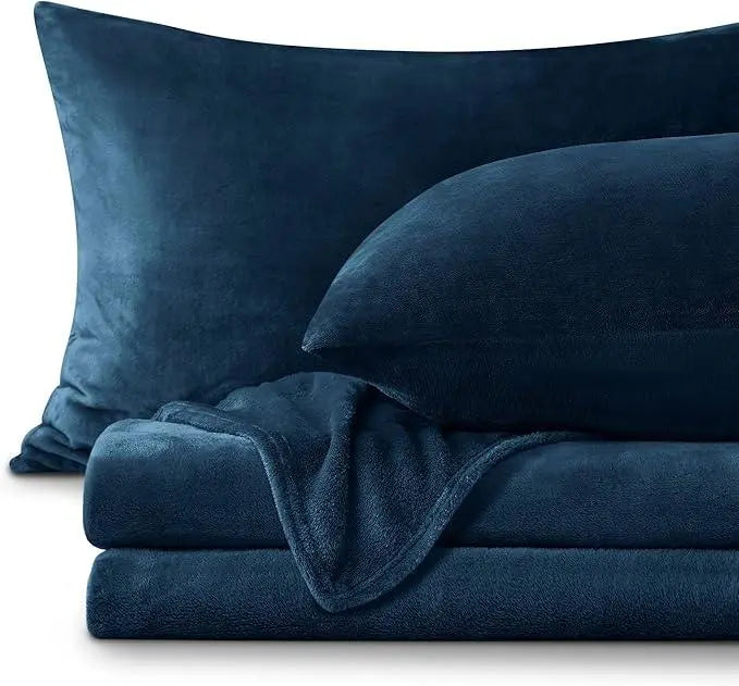 Flannel Fleece Sheet Set with 2 Pillowcases in Blue, Dark Gray, Dark Green, Light Grey – Multiple Sizes Available — Lifestyle