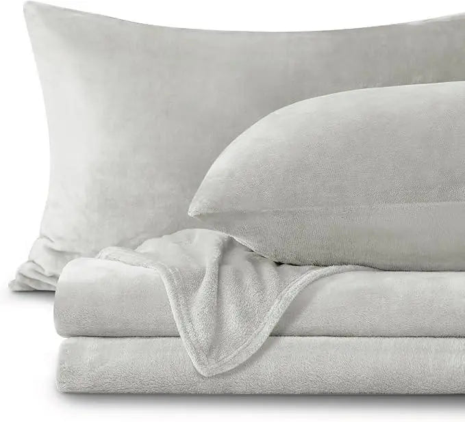 Flannel Fleece Sheet Set with 2 Pillowcases in Blue, Dark Gray, Dark Green, Light Grey – Multiple Sizes Available — Lifestyle