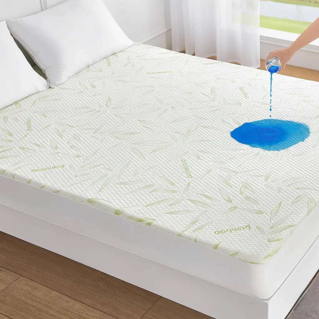 Cooling Bamboo Fibre Fitted Sheet for Comfortable Sleep - Available in Light Green, White, Grey; Various Sizes — Front view