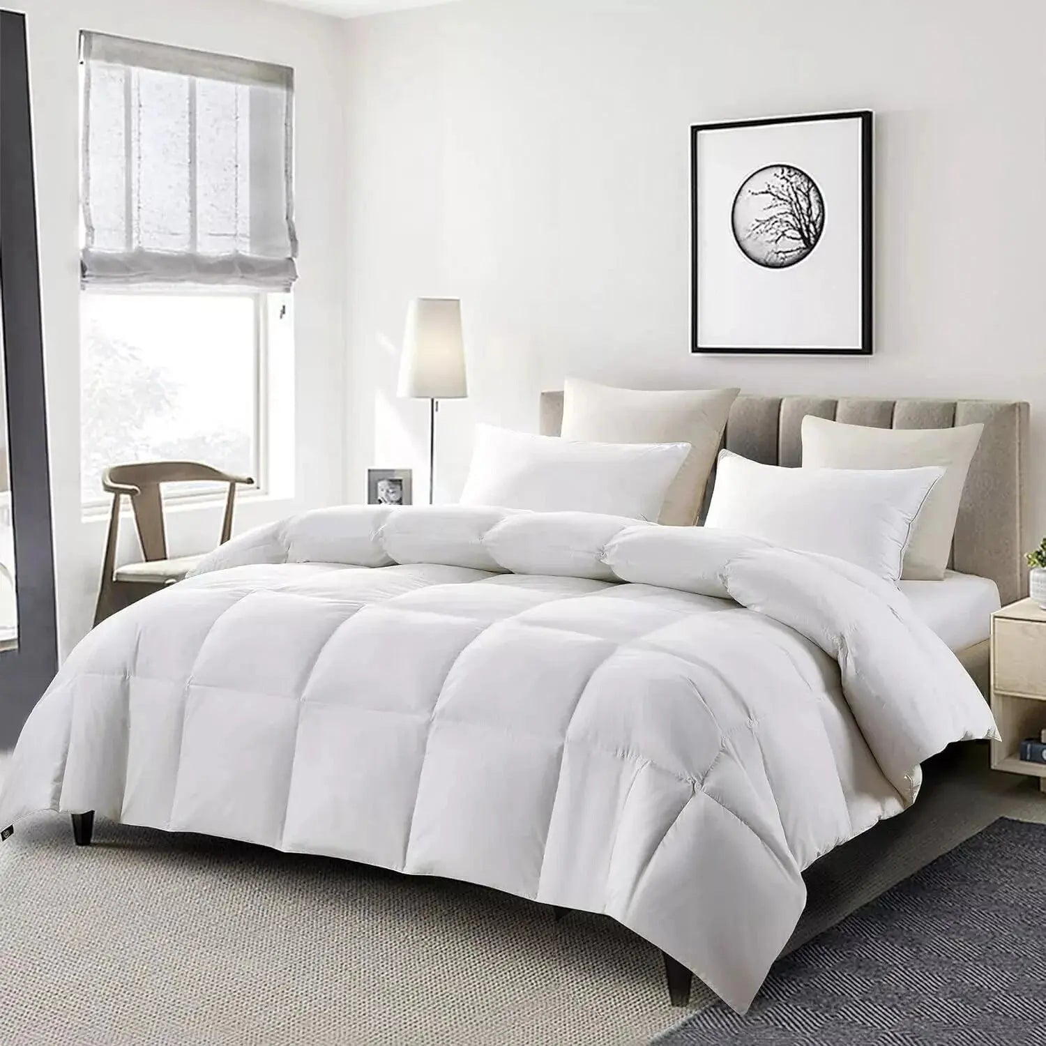 Cooling Goose Down Quilt for Comfortable Sleep - Available in White, Pink, Gray; Multiple Sizes: Single to King — Front view