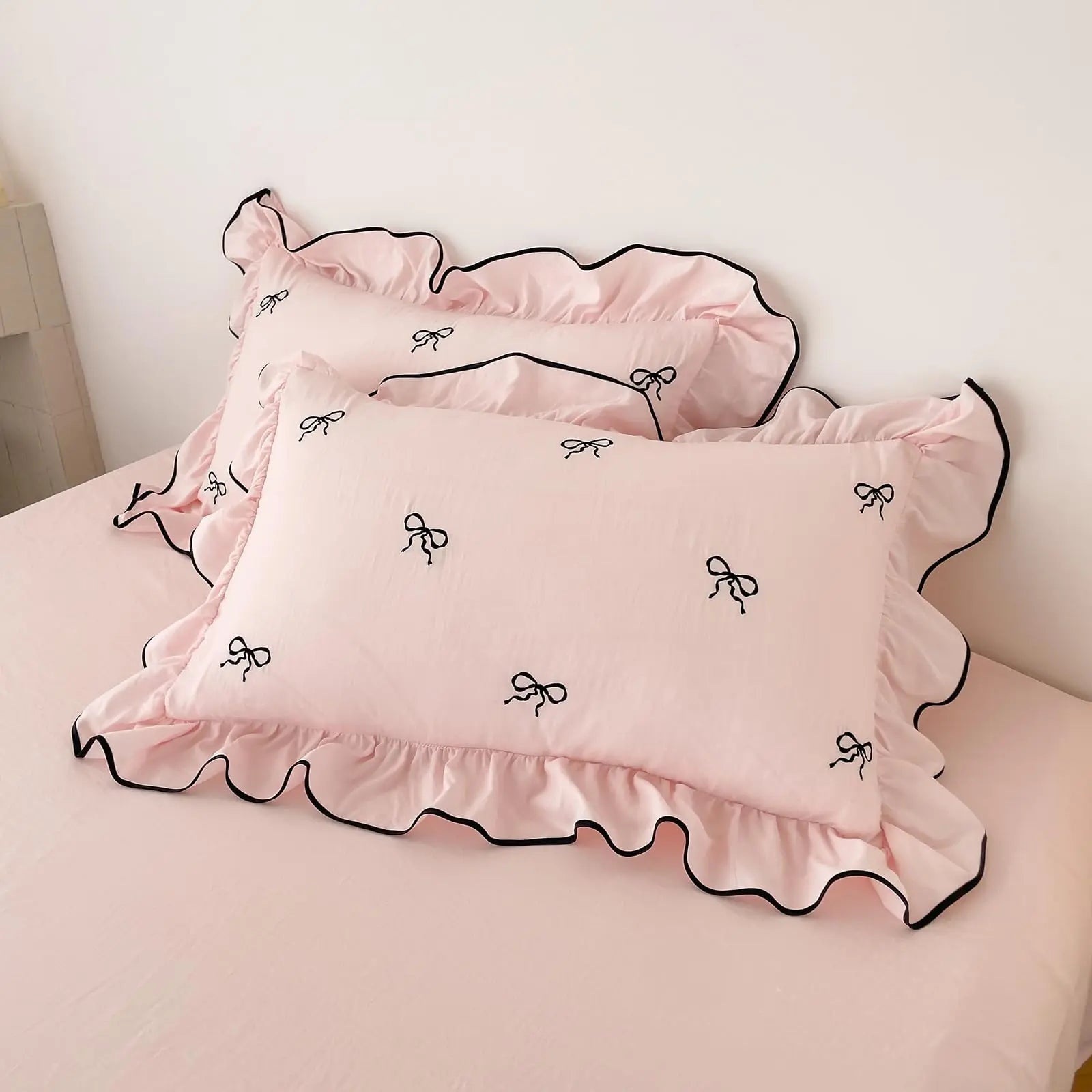 Ruffle Bow Duvet Cover Set for Queen and King Beds in White and Pink – 4 Piece Bedding Collection — Lifestyle 8