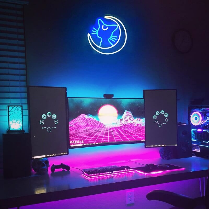 Moon Cat Neon Sign — Warm LED Mood Lighting for Bedside — Lifestyle 6