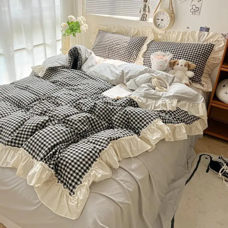 Pastel Plaid Ruffle Bedding Set — Cotton Duvet Cover for Bedroom Styling — Lifestyle 7