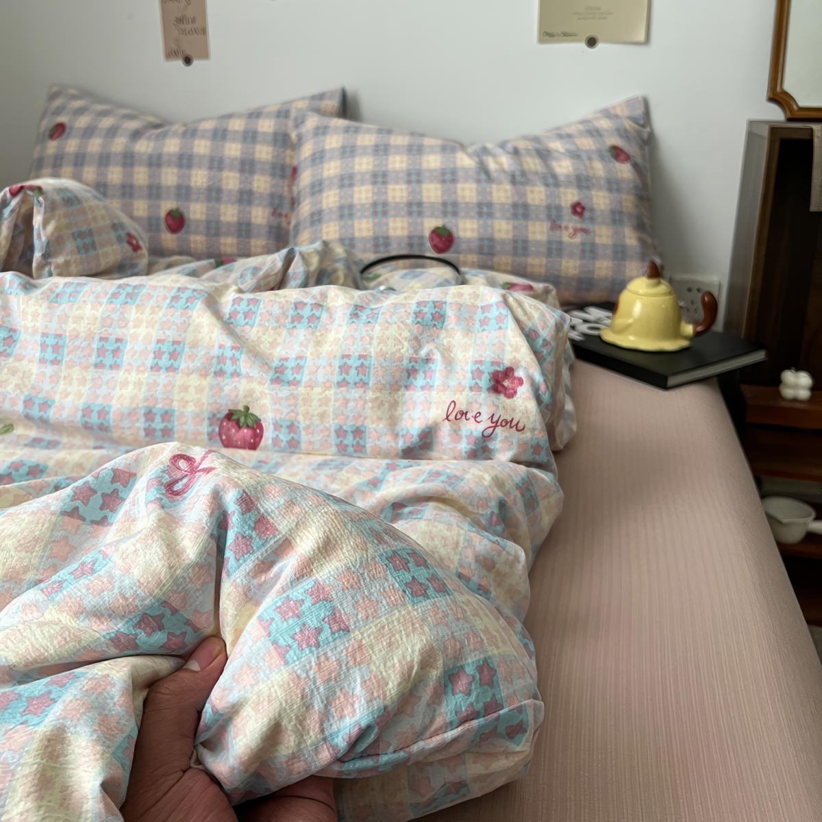 Berry Best Strawberry Bedding Set — Soft-Touch Cotton Duvet & Pillowcases — Lifestyle 7