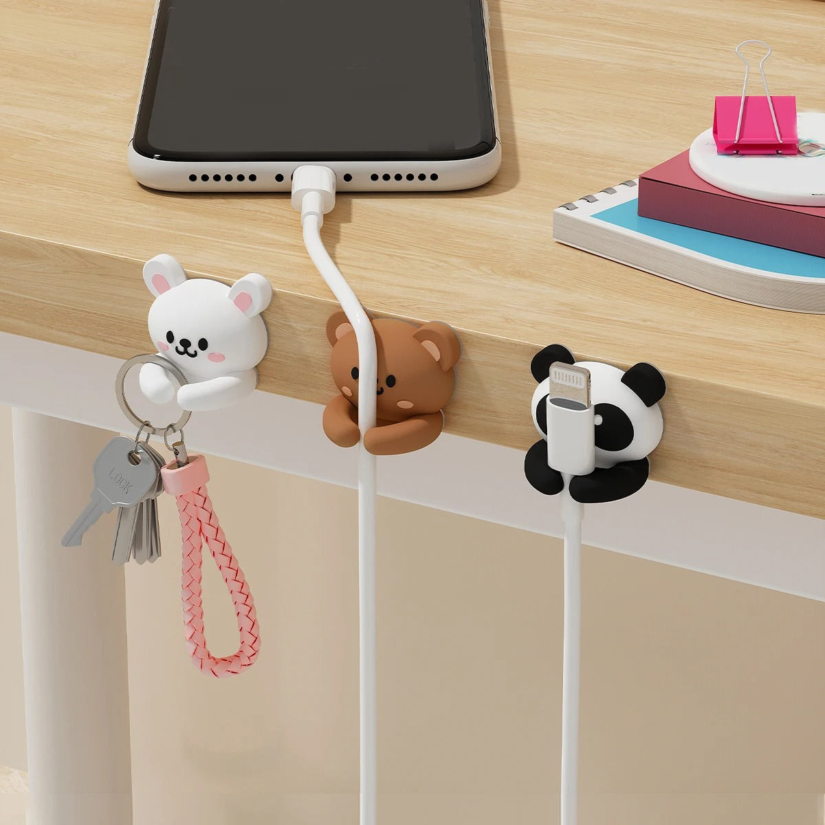 Brown Bear Cable Organizer Clips (Set of 2) — Considered Home Styling — Lifestyle 2