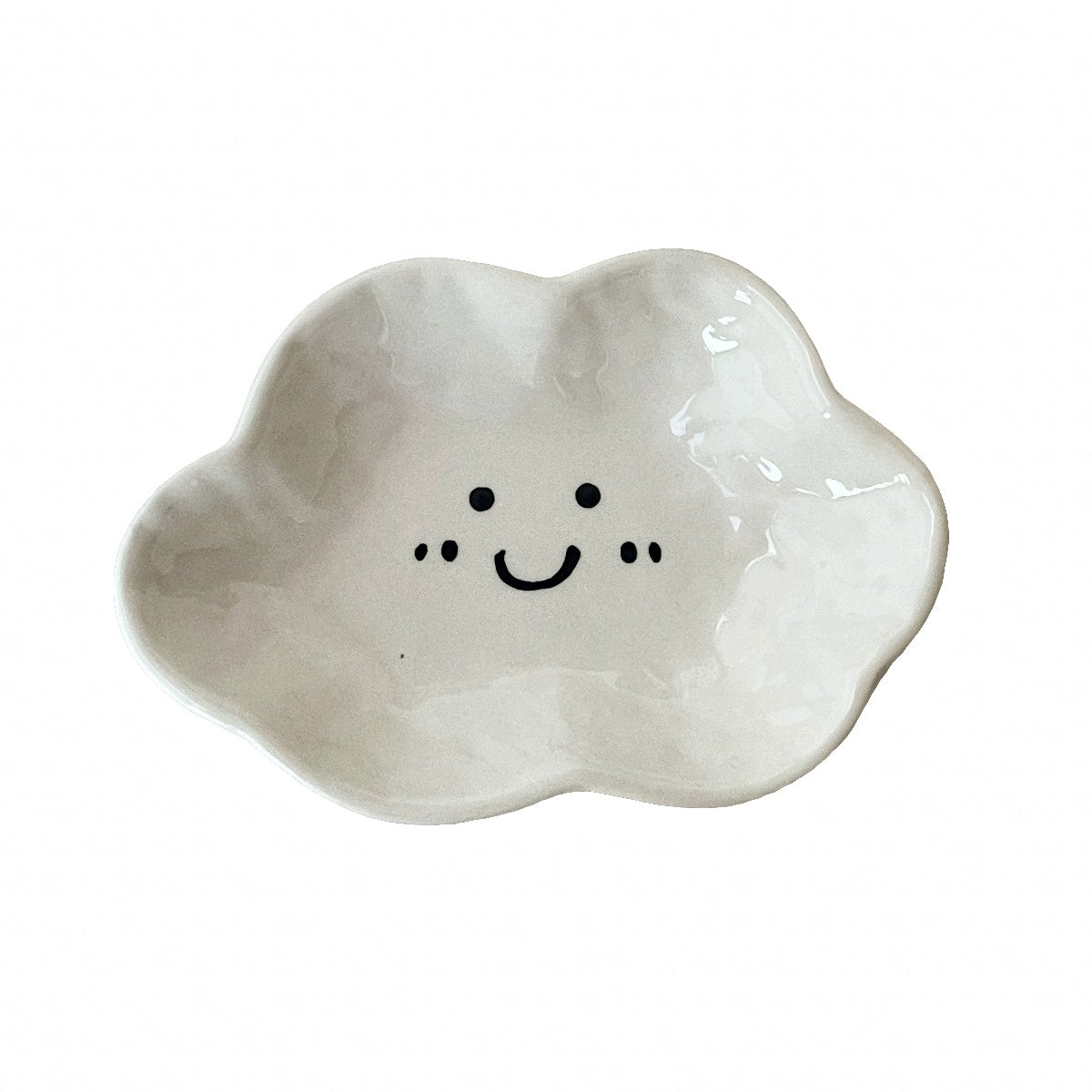 Cloud Ceramic Mini Jewelry Tray — Glossy White Catch-All for Vanity Styling — Front view