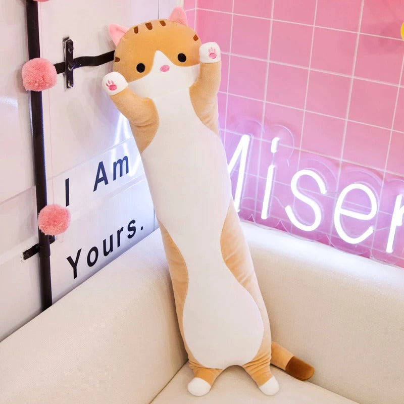 Sausage Cat Plush Toy — Soft Textured Pillow for Bedroom Layering — Lifestyle 4