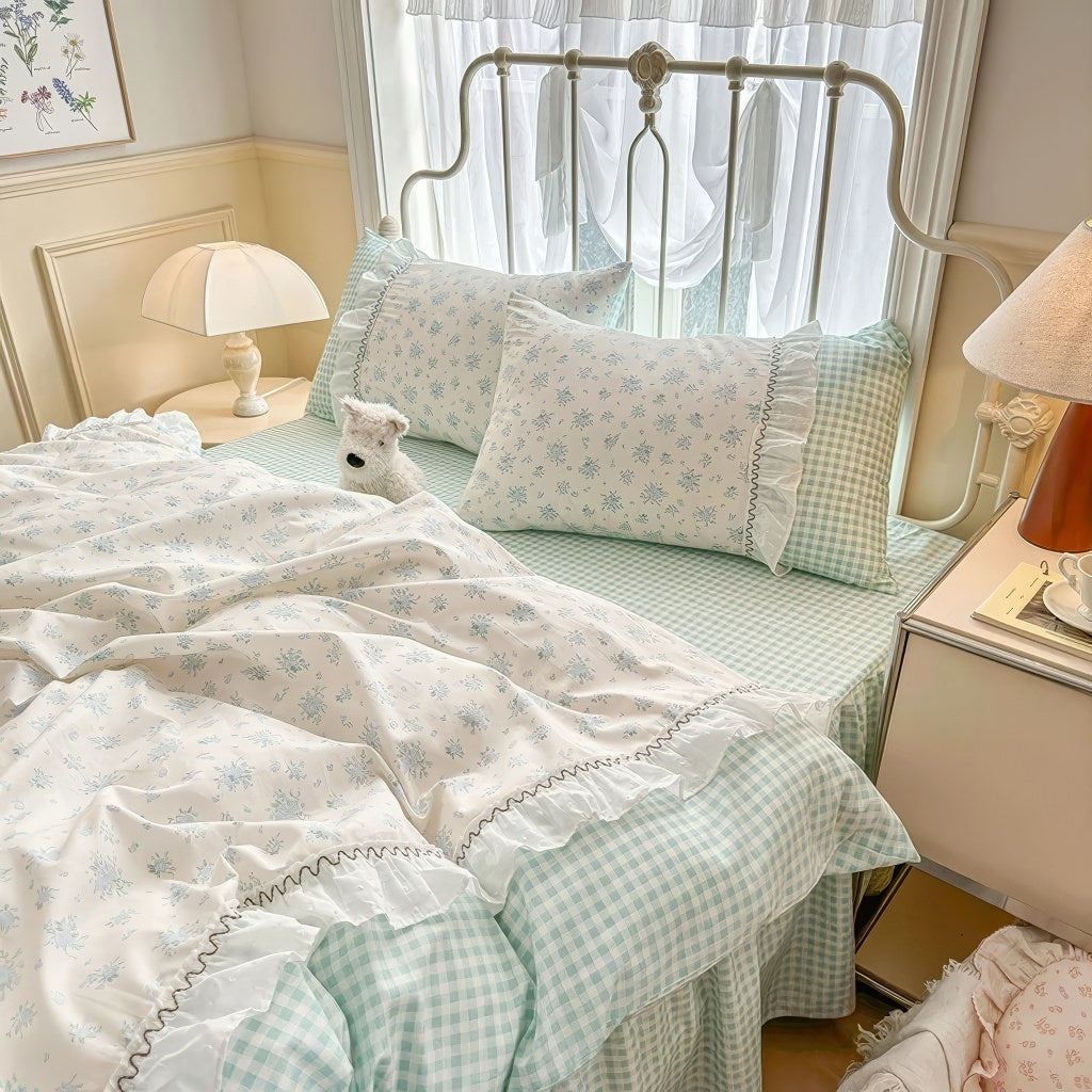 Grandma Blue Plaid Bedding Duvet Cover Set — Front view