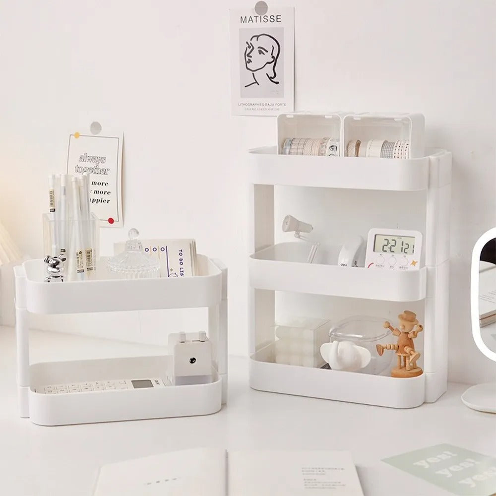 White Rounded Desk Storage Shelf — Considered Home Styling — Front view