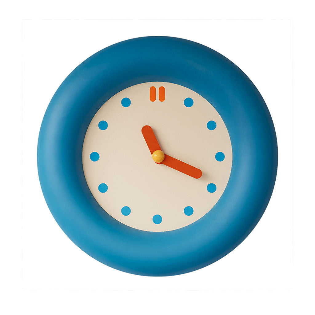Modern Round Wall Clock — Blue Frame with Contrast Hands for Rooms — Front view