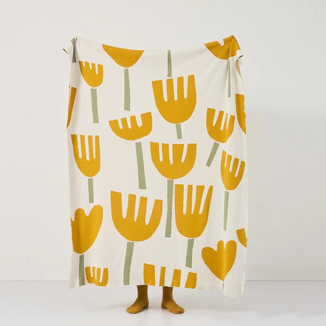 Tulip Print Cotton Throw Blanket — Lightweight Layering Cover for Bedroom and Lounge — Lifestyle 5