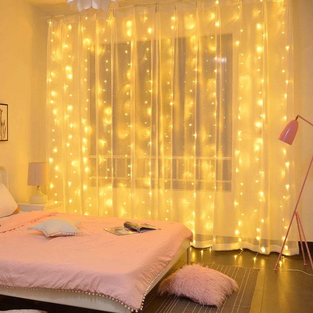 Fairy Curtain Lights — Warm LED Mood Lighting for Bedside — Front view