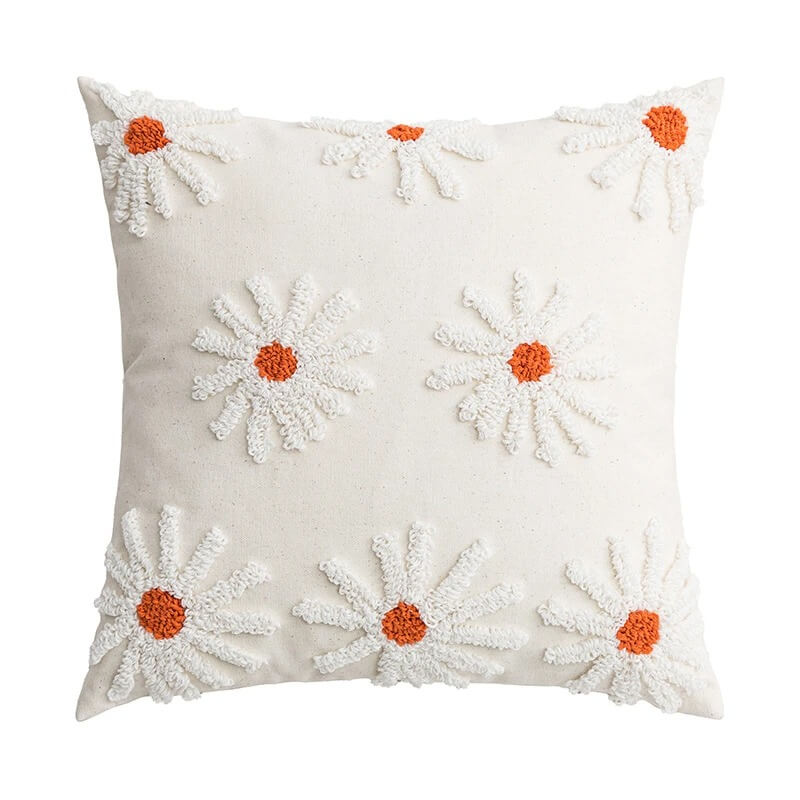 Light Beige Tufted Flower Cushion Cover — Soft Textured Pillow for Bedroom Layering — Front view