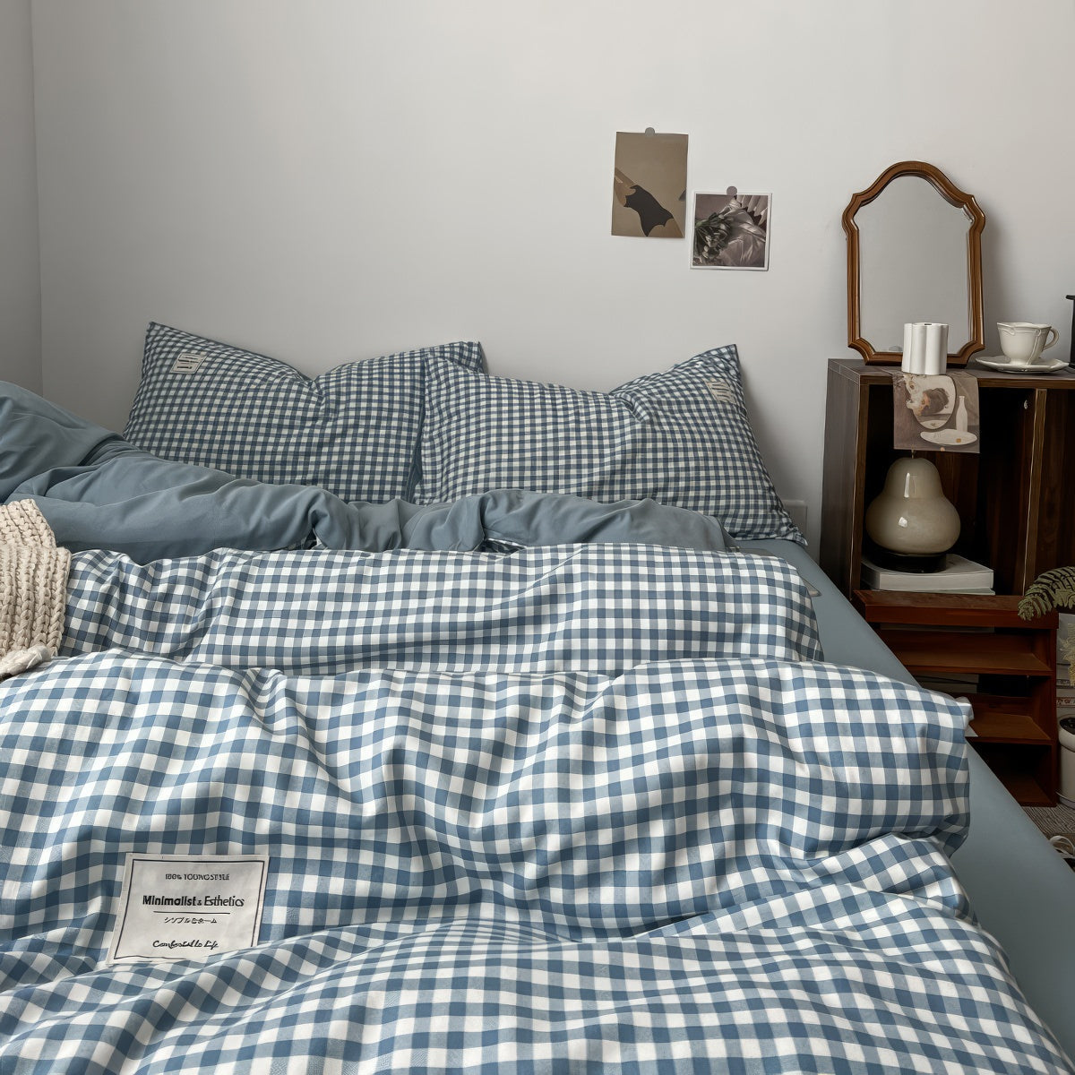 Light Blue Gingham Bedding Set — Soft-Touch Cotton Duvet & Pillowcases — Front view
