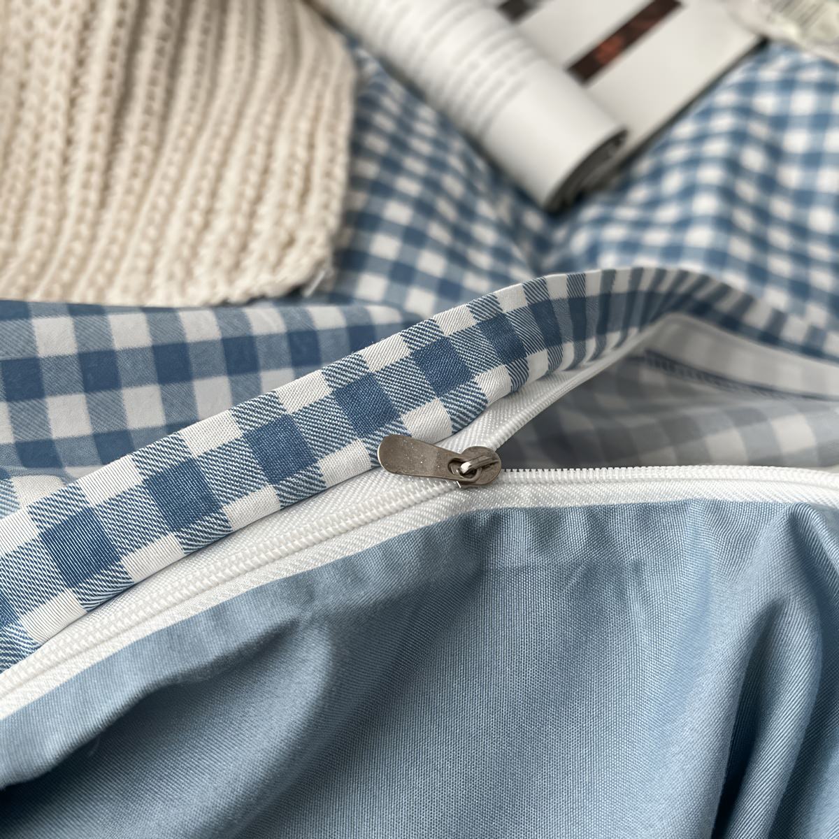 Light Blue Gingham Bedding Set — Soft-Touch Cotton Duvet & Pillowcases — Lifestyle 5
