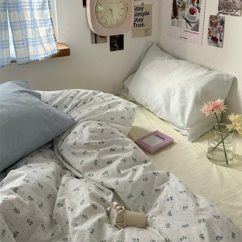 Light Blue Tiny Flowers Cotton Bedding Set — Lifestyle 2