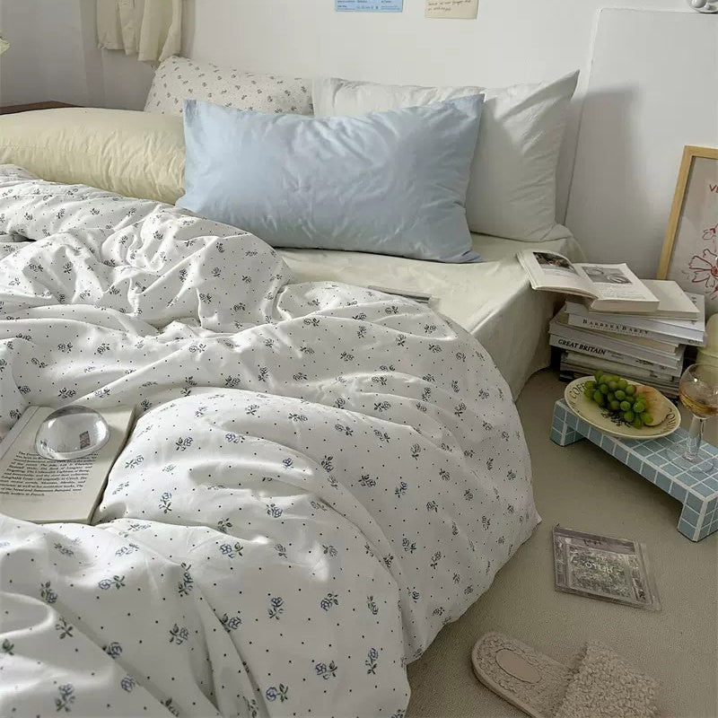 Light Blue Tiny Flowers Cotton Bedding Set — Front view