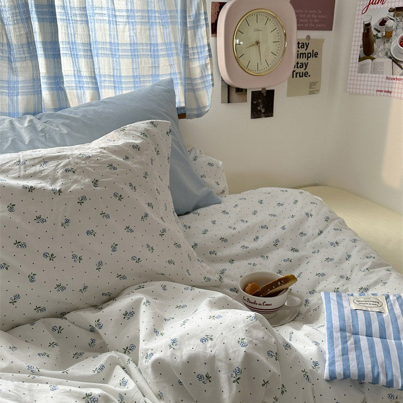 Light Blue Tiny Flowers Cotton Bedding Set — Lifestyle 5