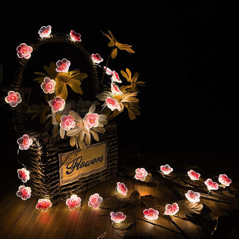 Little Pink Flowers Fairy String Lights — Warm LED Mood Lighting for Bedside — Lifestyle 5