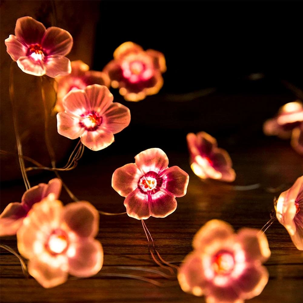 Little Pink Flowers Fairy String Lights — Warm LED Mood Lighting for Bedside — Lifestyle 6