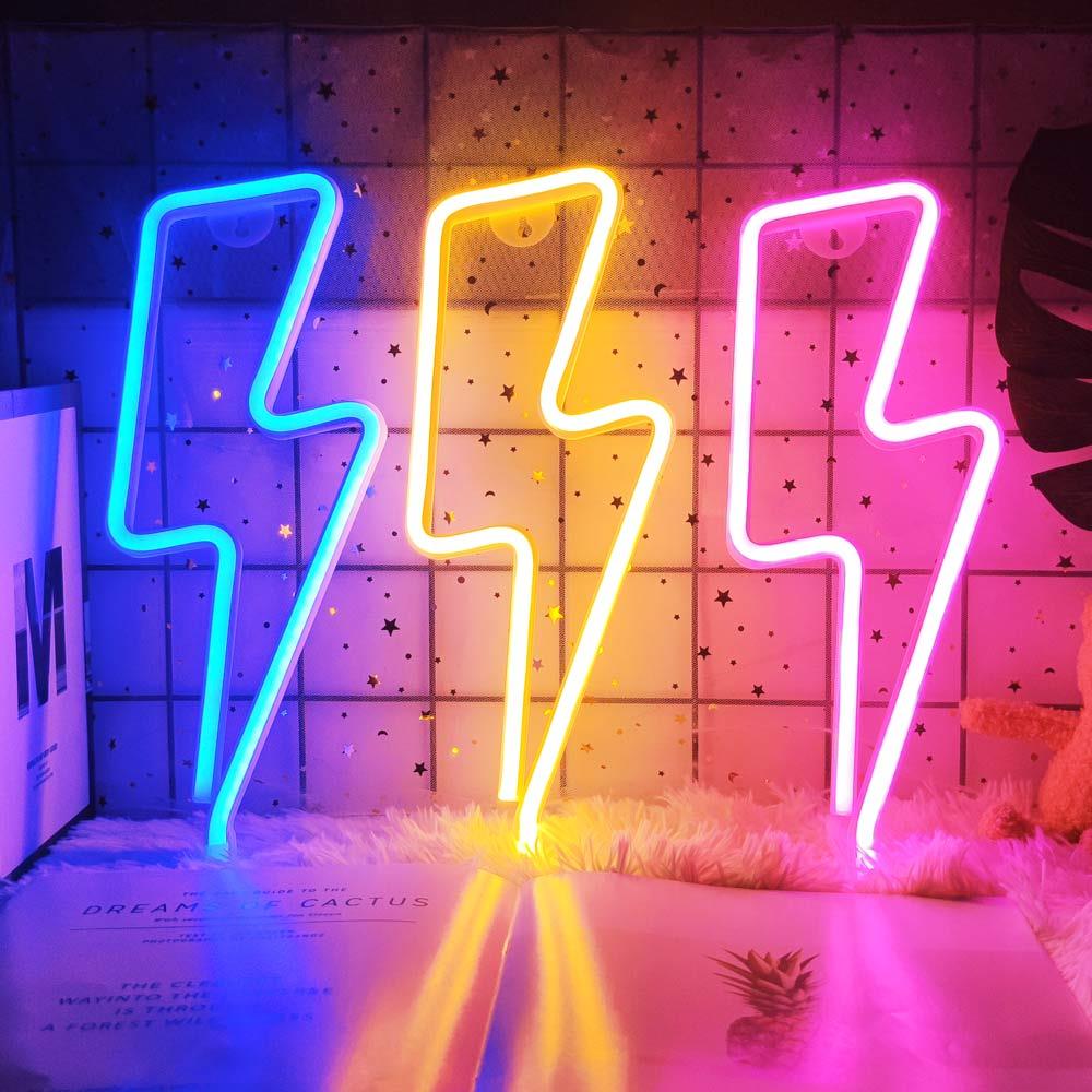 Lightning Bolt Neon Sign — Warm LED Mood Lighting for Bedside — Front view