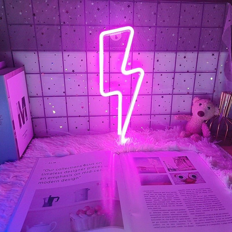 Lightning Bolt Neon Sign — Warm LED Mood Lighting for Bedside — Lifestyle 2