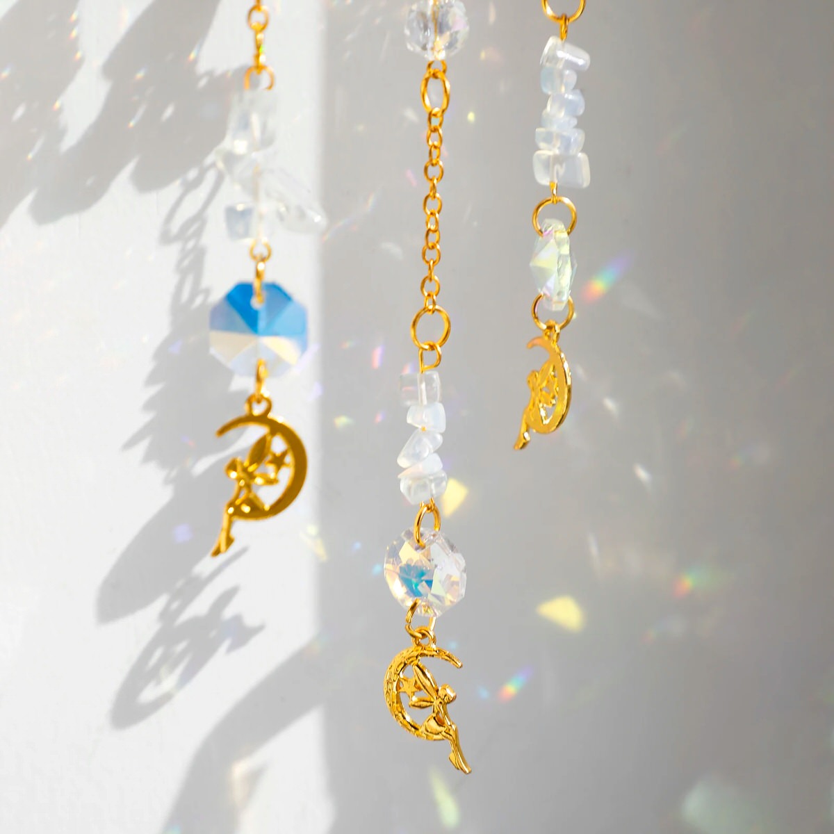 Crystal Lotus Suncatcher — Window Prism with Moon Pendant for Soft Light — Lifestyle 1