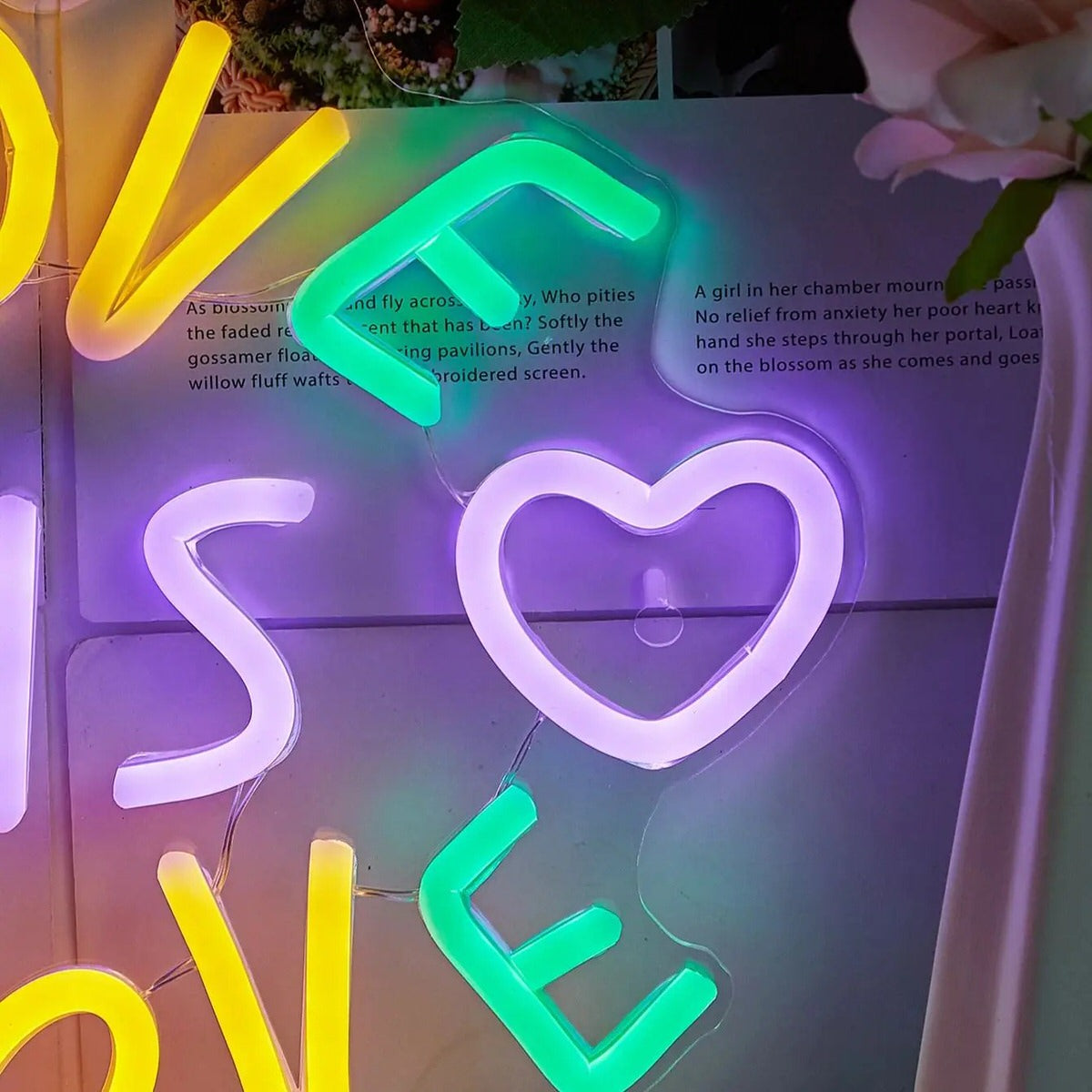 Love is Love Neon Sign — Warm LED Mood Lighting for Bedside — Detail