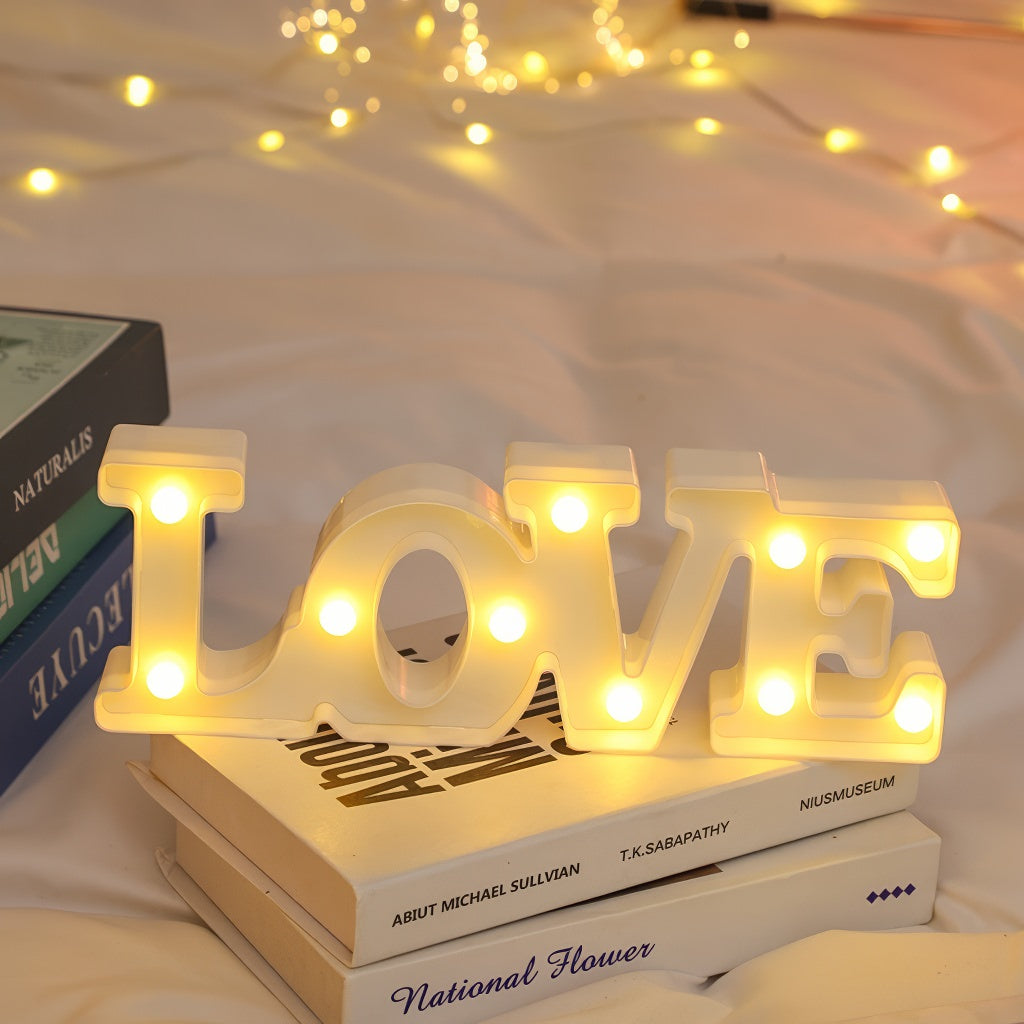 Illuminated Rustic "Love" Decor Sign — Warm LED Mood Lighting for Bedside — Lifestyle 2