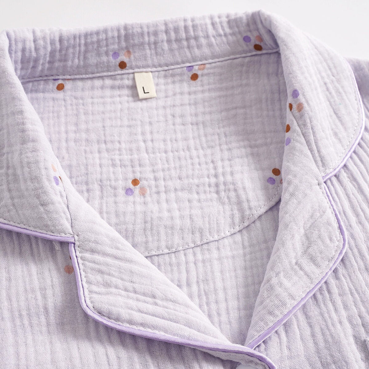Pastel Purple Pyjama Set — Long-Sleeve Cotton for Restful Evenings — Detail