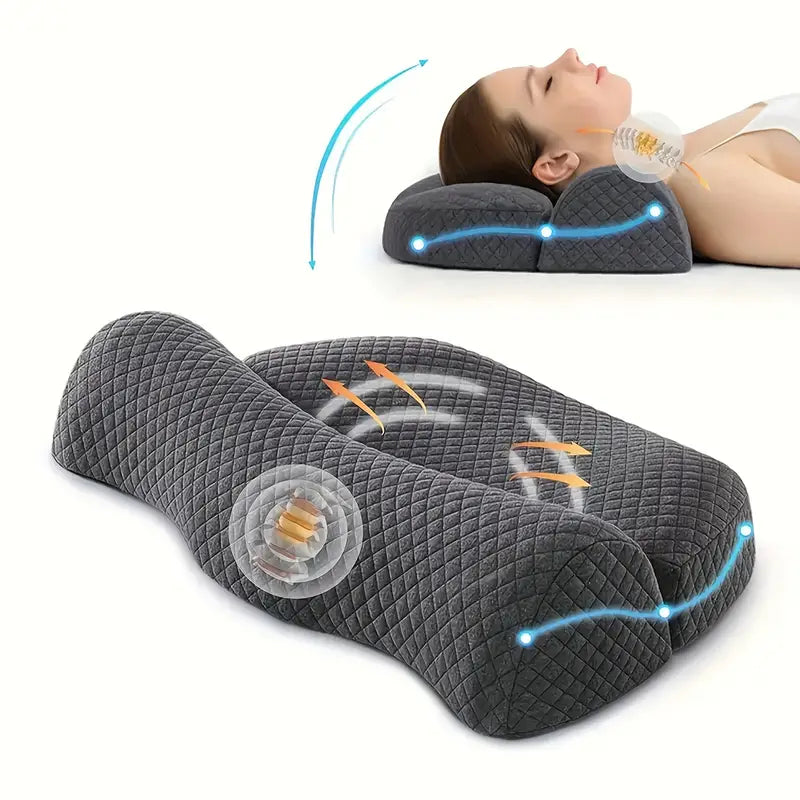 Adjustable Memory Foam Neck Pillow — Customisable Height for Shoulder & Cervical Support — Front view